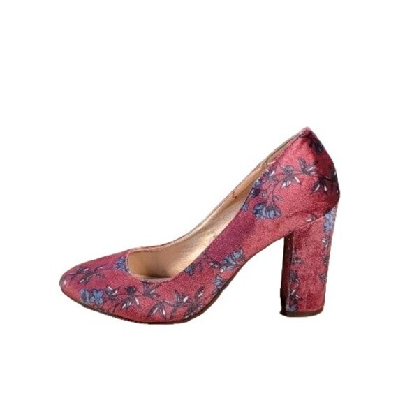 Libby Edelman Block Heels Women Sz 8M Velveteen Sean Floral Pump Boho Workwear - Picture 1 of 9